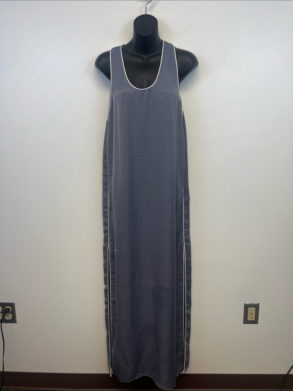 Lulu's Slate Grey Long Sleeveless Slip Maxi Dress with Side Slip Size Medium